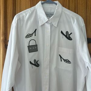 Las Olas White Blouse with Black Shoe Print